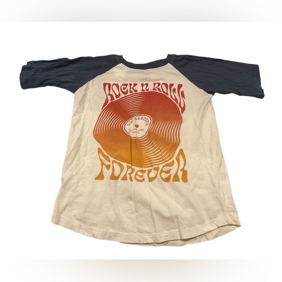 NWOT Tiny Whales Boys Rock N’ Roll Forever Raglan Tee in size 6 - Picture 2 of 4